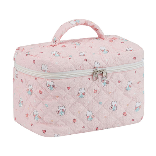 Alamealle Large Cosmetic Bag Travel Makeup Bag with Portable Cute Toiletry Bag Aesthetic Make Up Bags Organizer with Handle for Women (Pink)
