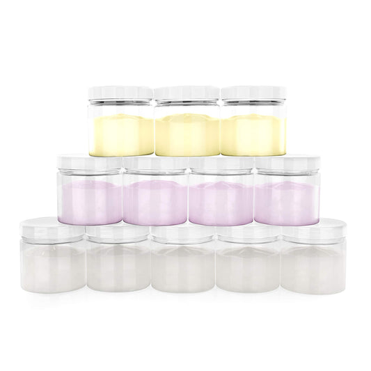 Healthy Packers® Small Plastic Jars with Lids 4 oz, 12-Pack - Clear Plastic Jars with Screw-On Tops for Slime, Crafts, Body Butter, Sugar Scrubs, Cosmetic Storage, Small Containers with Lids (White)