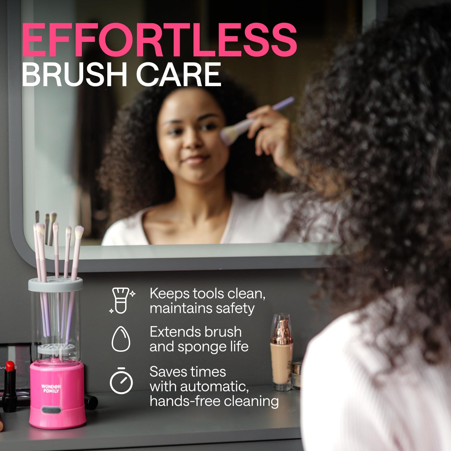 Electric Makeup Brush Cleaner – Automatic Brush Washer for Brushes & Sponges, USB Rechargeable Cleaning Machine with Silicone Disk, Portable Holder Stand (Pink) (Light Pink)