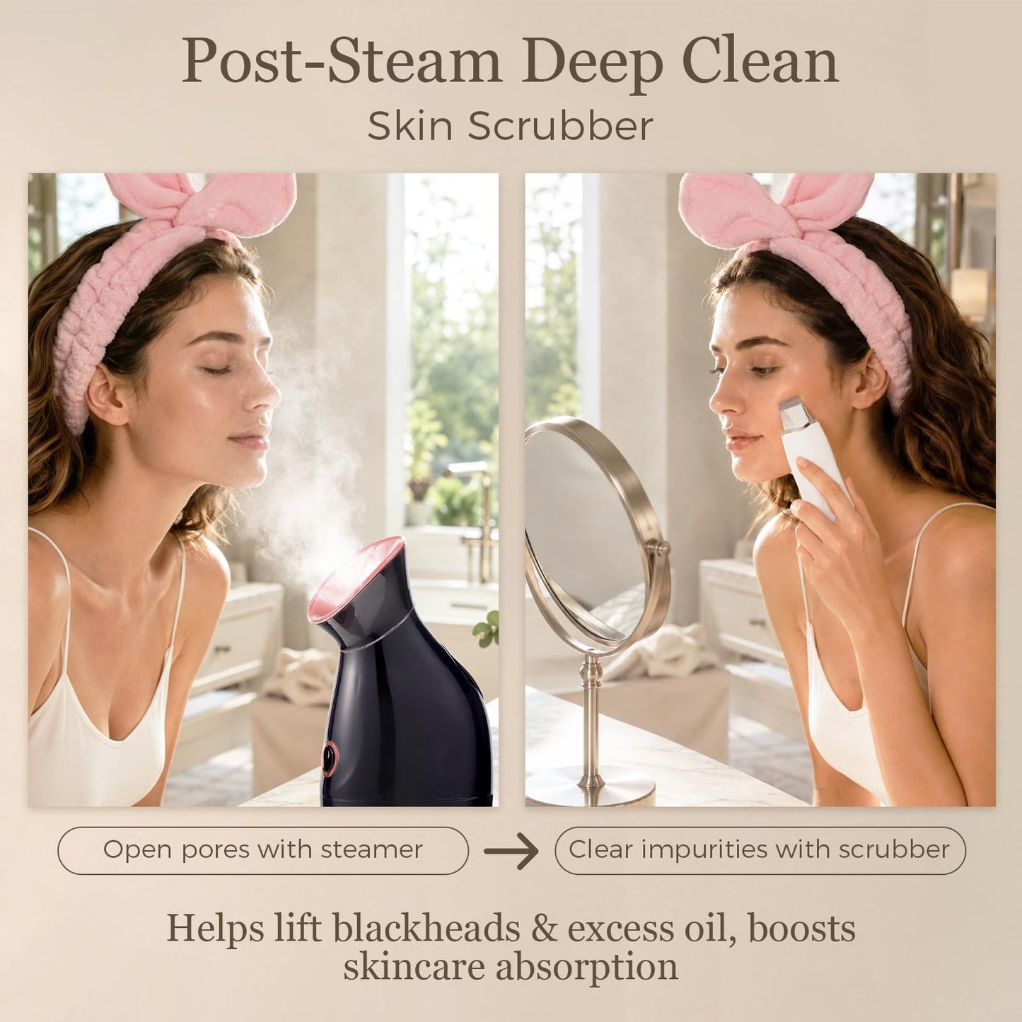 Facial Steamer Deep Cleaning Kit: Nano Ionic Face Steamer with 17 Skin Care Tools, Home Spa Skincare Set for Clean Refresh Repair, Unclogging Pores, Self Care Gifts for Women, Black Rose Gold