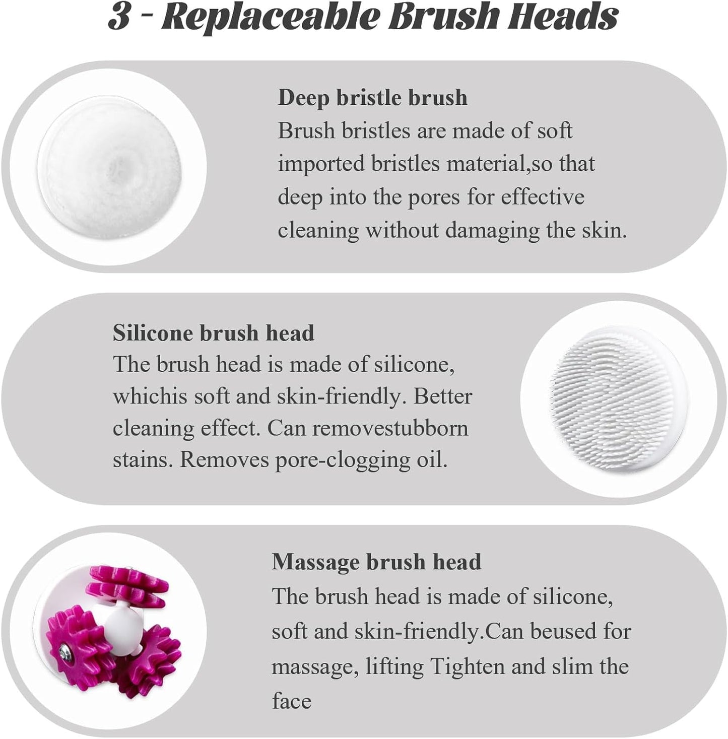 3-in-1 Rechargeable Facial Cleansing Brush – Silicone Face Scrubber with 4-Speed Settings, Deep Pore Cleanser & Exfoliator, Waterproof Face Spin Brush with Base Stand for Men & Women (White)