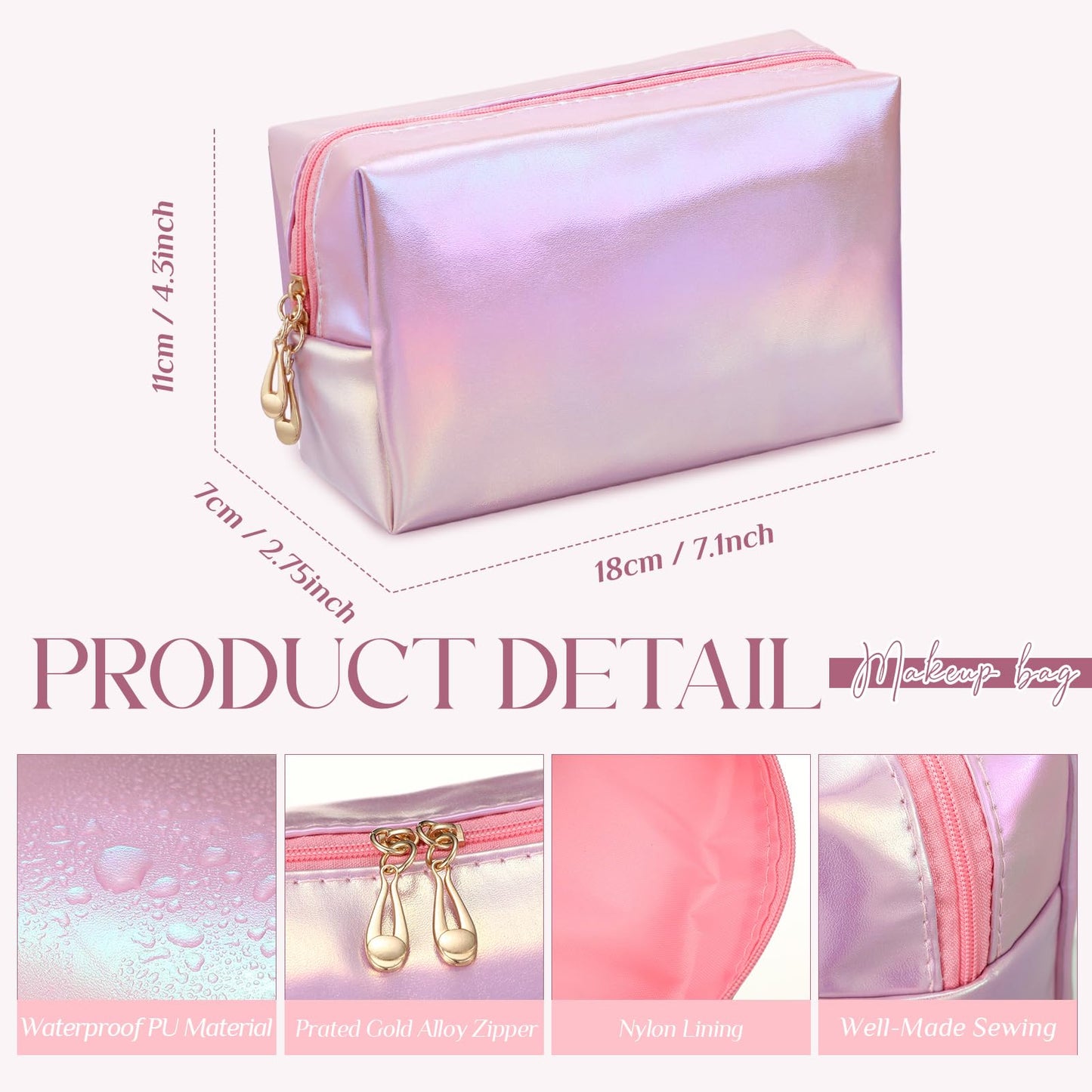Sanwuta 9 Pcs Makeup Bags Bulk PU Double Zippers Cosmetic Bag Makeup Toiletry Small Pouch Portable Travel Organizers Case for Women Bridesmaid Proposal Gifts(Laser Pink)