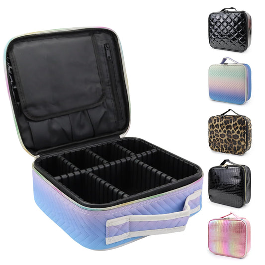 MORMID Travel Makeup Case 4 Layers Portable Makeup Train Case Cosmetic Bag Organizer Storage for Women with Adjustable Dividers and Shoulder Strap for Toiletry Travel Accessories(gradient purple)