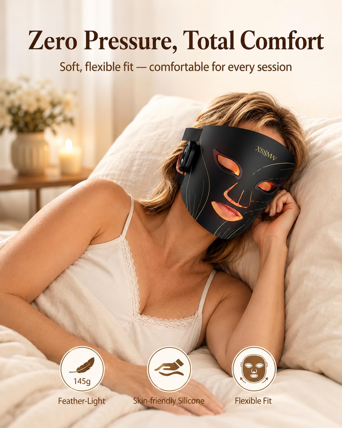 Red Light Therapy for Face, Cordless LED Face Mask with 4 Light Modes (NIR 850nm, Red 620nm, Blue, Amber), 272 LEDs, 10-Min Timer, Rechargeable for Glowing Skin at Home