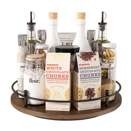 LIAISIMI 12" Lazy Susan Turntable Organizer,Round Wooden Lazy Susan Organization and Rotating Spice Rack for Dining Table,Pantry,Kitchen Countertop,Vanity,Cupboard and More.Vintage Wood(Round)