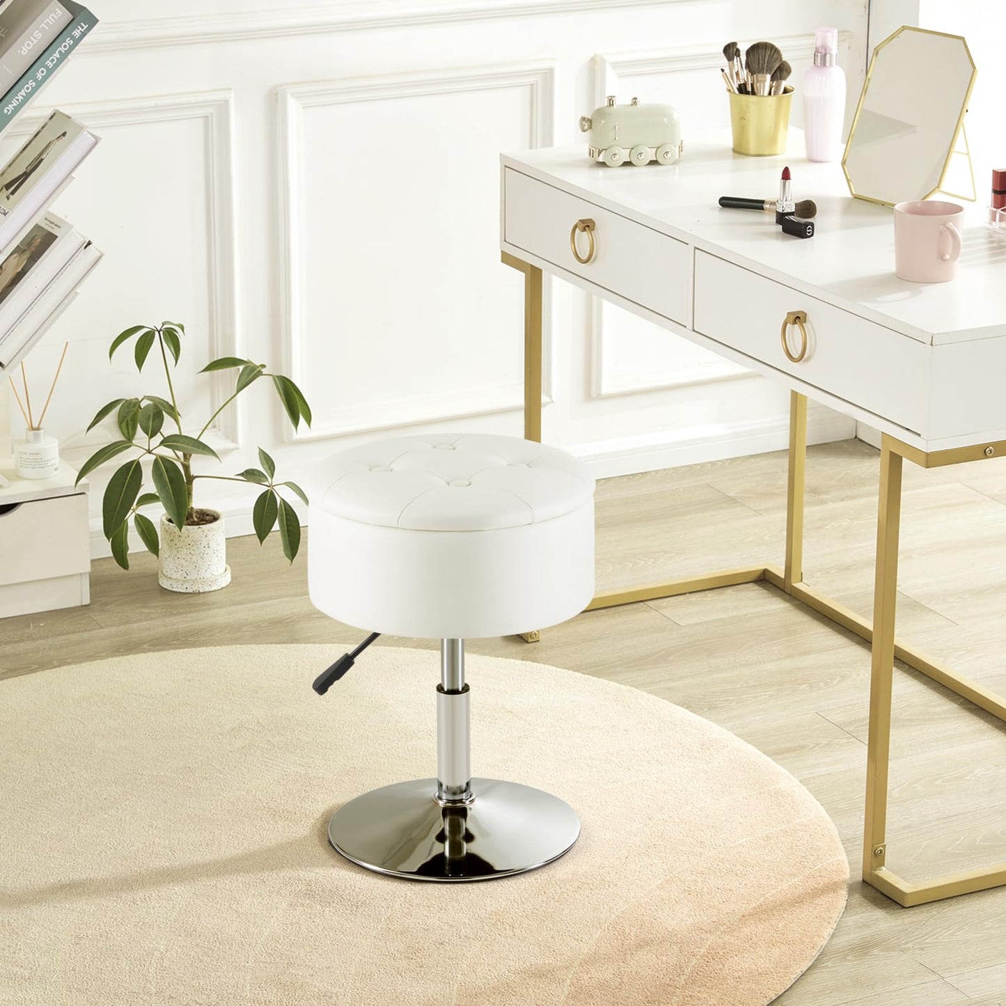 Gitrah Vanity Chair for Makeup Room Vanity Stool for Makeup Room Round Velvet Ottoman Tufted Makeup Chair Vanity Stools for Bathroom Height Adjustable