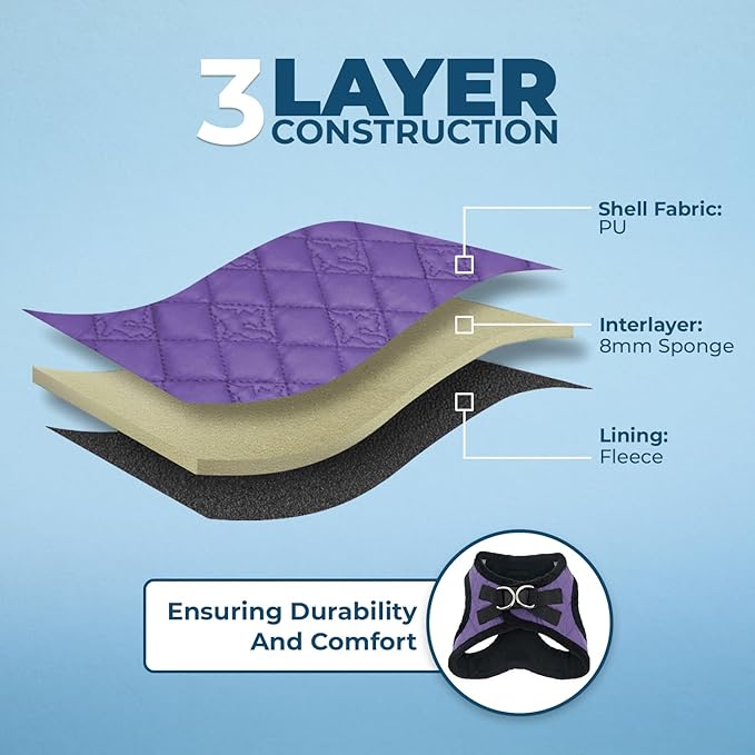 Best Pet Supplies - All Weather Mesh/Plush, Reflective, No Pull Harness for Small, Medium Dogs, Cats - Secure with Hook & Loop Fastener, Buckle, Double D-Rings - Purple Faux Leather, L