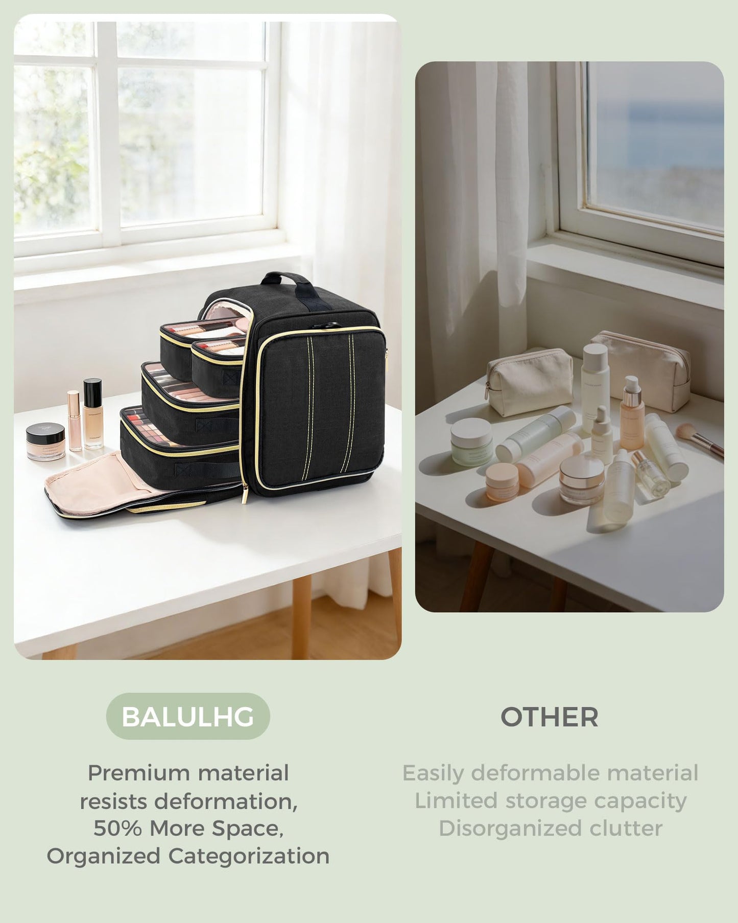 BALULHG Large Travel Makeup Bag - Cosmetic Organizer with 4 Removable transparent Inner Pockets, Multi-functional Toiletry Bag for Accessories & Brushes, Women's Beauty Case,Patent Pending