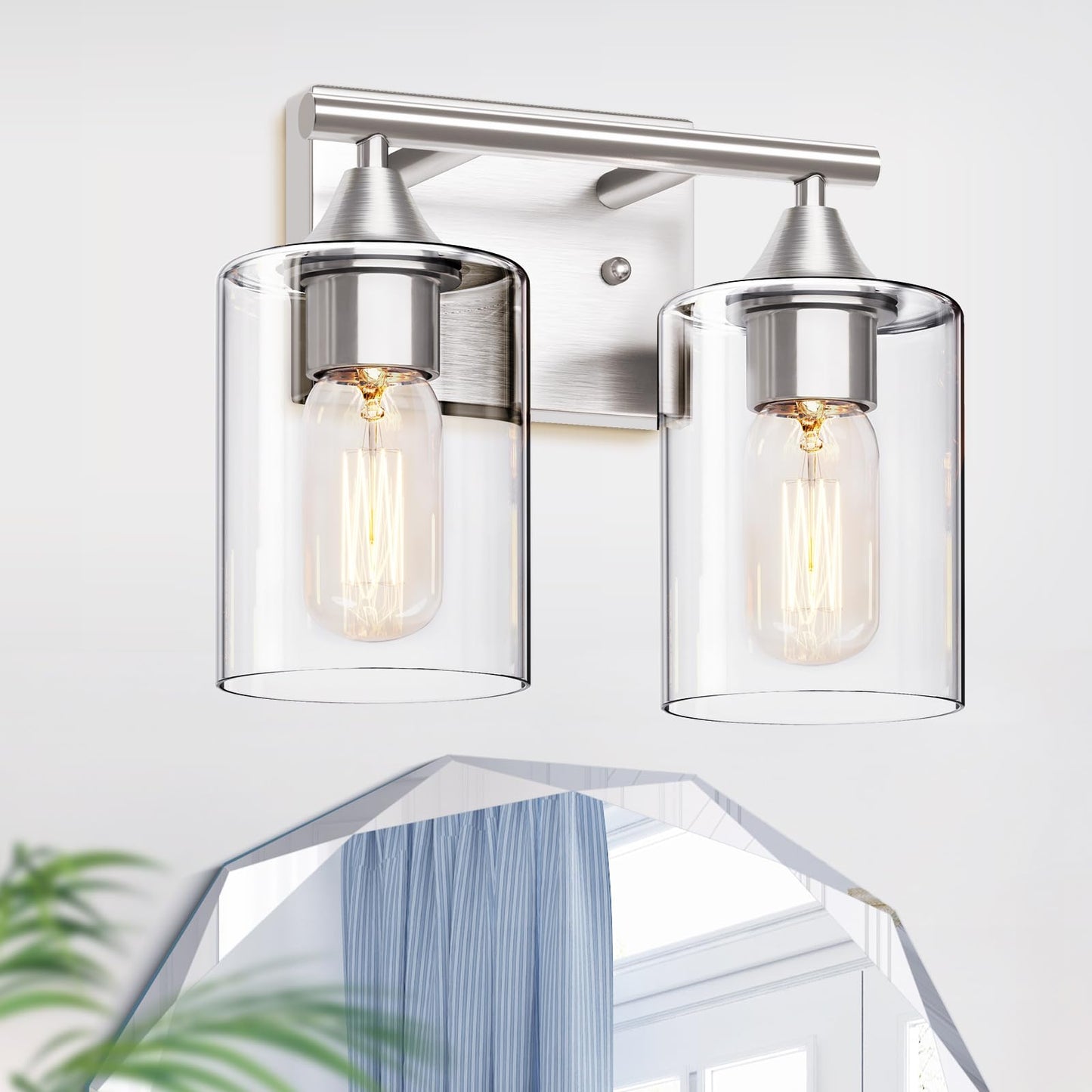 XPEHK Bathroom Vanity Light Fixture, 2-Light Brushed Nickel Over Mirror, Modern for Bedroom Vanity Table Hallway