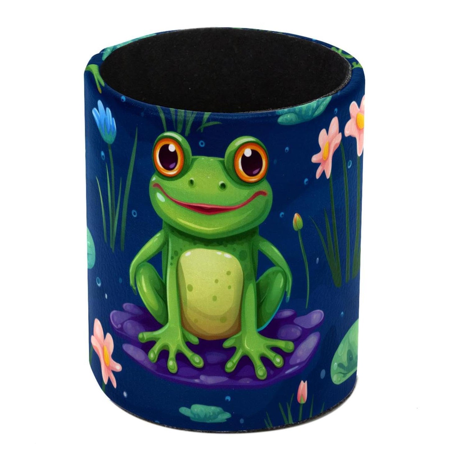 KikandKo Pencil Holder for Desk, Cute Frog Pen Cup Makeup Brush Holder, Leather Desktop Organizer Storage Case Stationery for School Home Office Supplies
