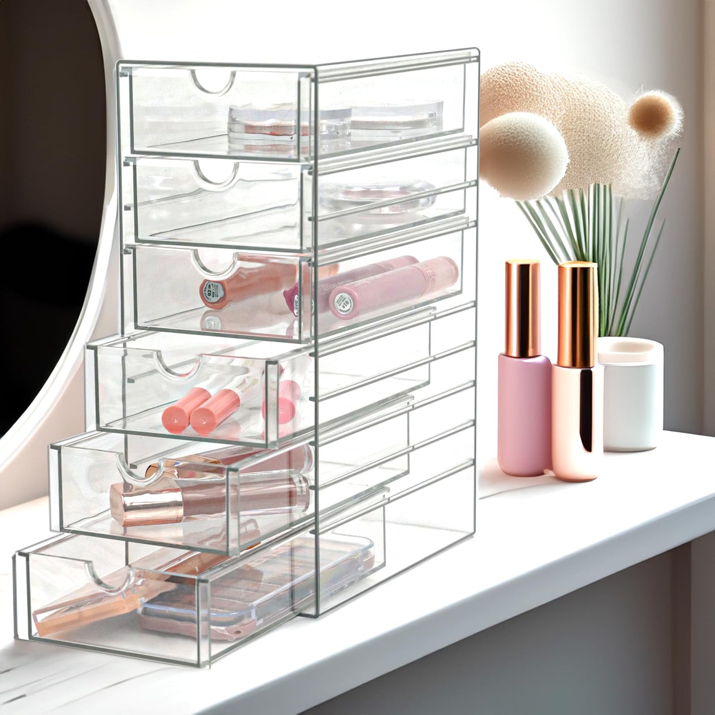 Clear Drawer Organizer, Transparent Plastic Storage Drawers, Hair Accessaries Organizer Case Display Stand, Acrylic Organizers for Organizing Eyeglass, Hair Ties, Accessories (Large - 6-Drawer)