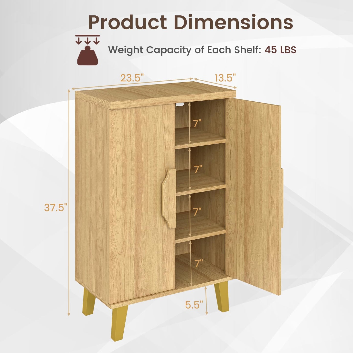 LOKO 2-Door Buffet Cabinet, Modern Storage Cabinet with 3 Detachable Shelves, Exquisite Handles, Raised Legs, Freestanding Sideboard for Kitchen, Pantry, Dining Room, Living Room, Natural