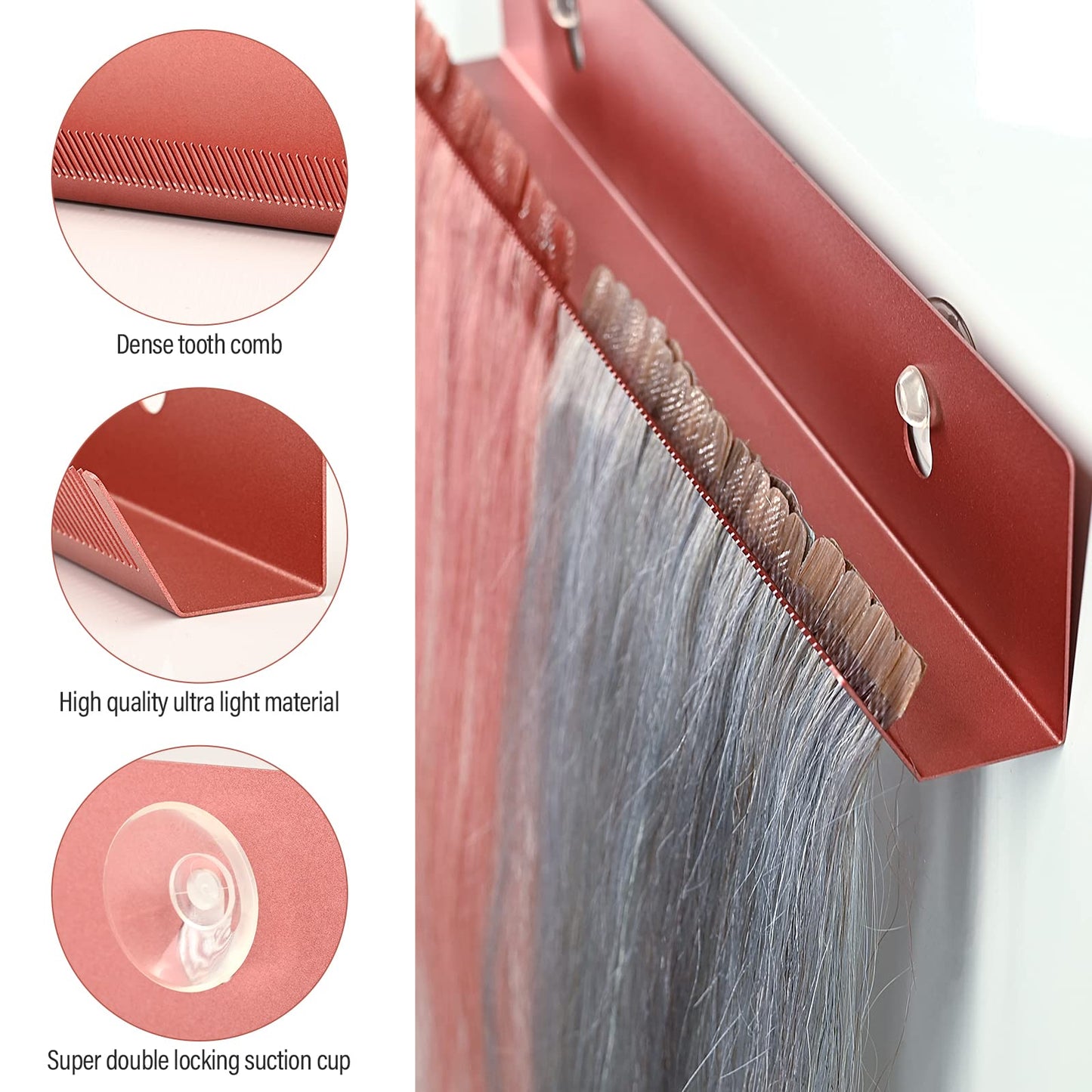 EHDIS Hair Extension Holder for Styling Hair Stands Stainless Steel Hair Extension Display Hair Hanger Tool for Washing, Coloring and Blow-Drying of Weft, Clip-In, Tape-In Extensions (Rose Gold)