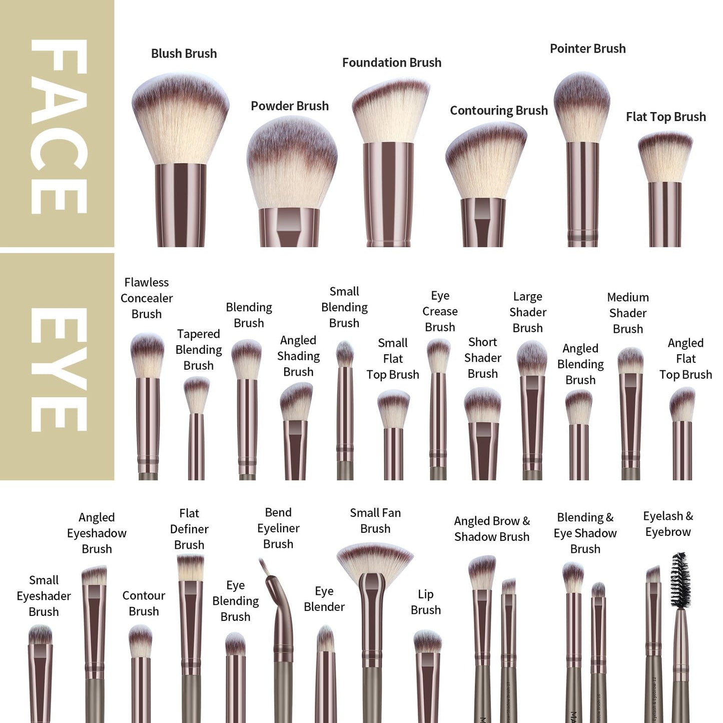 MAANGE Makeup Brush Set 51 PCS Professional Makeup Brushes Soft Foundation Powder Eyeliner Eye Shadow Makeup Brushes Set Travel Make up Brush Kit (Champagne)