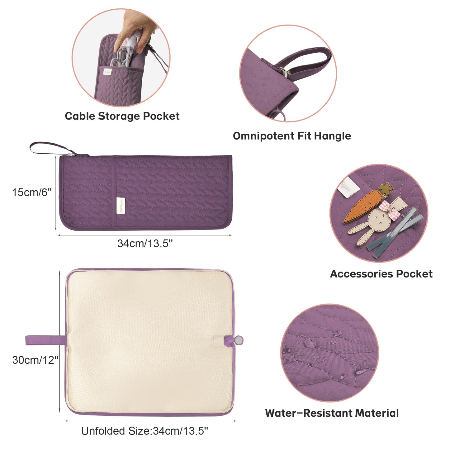 KarSyon Hot Tools Organizer Heat Resistant Mat Case Hair Tools Holder Travel Bag Portable Hair Styling Tools Cover Pouch for Curling Iron,Flat Iron,Hair Straightener (Purple)