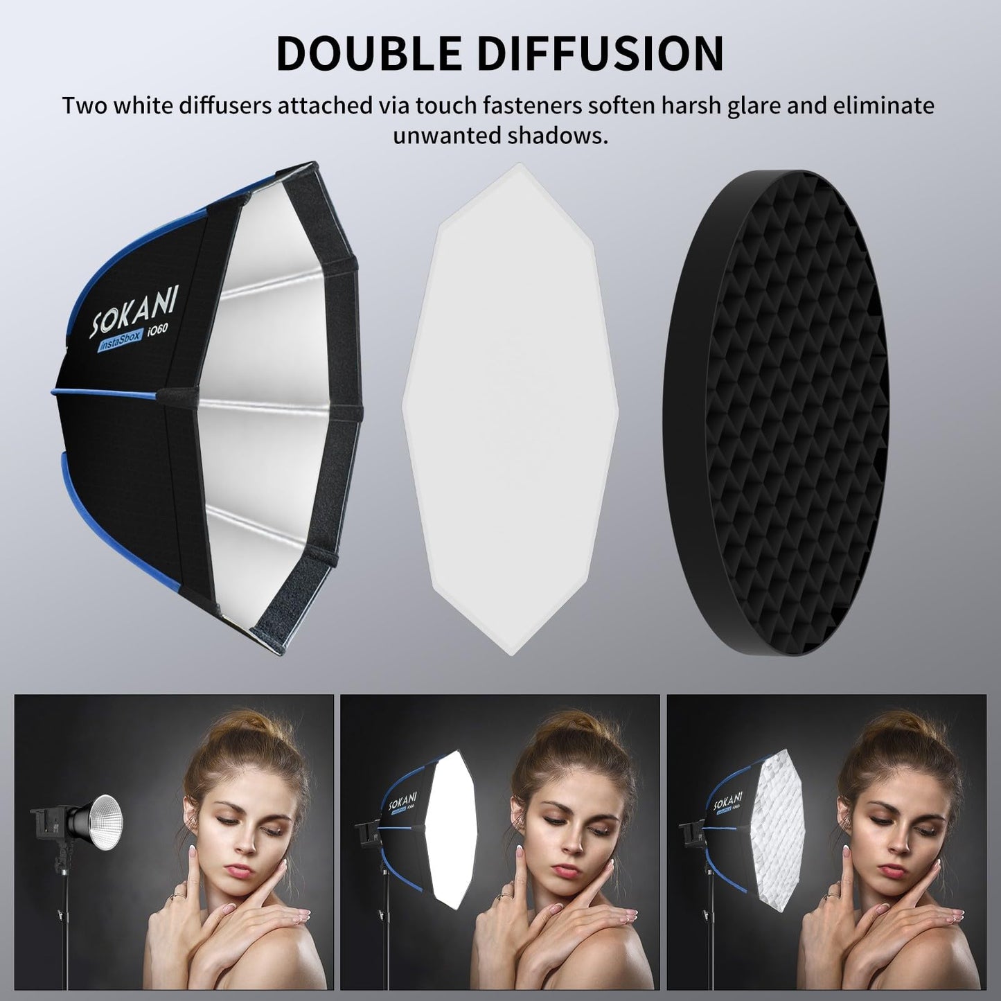 Sokani 23.6"/60cm Octagonal Softbox, Bowens Mount with Honeycomb Grid