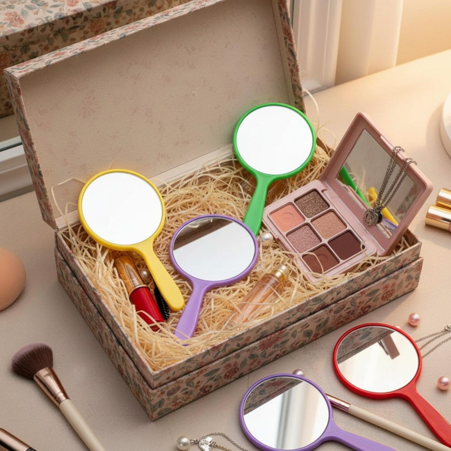 Jetec 25 Pcs Handheld Mirror with Handle, 3.94" L x 2.17" W, Small Portable Round Mirror Bulk for Kid Classroom Travel Makeup Camping Daily Gifts DIY Festival Crafts (Red, Yellow, Blue, Green, Purple)
