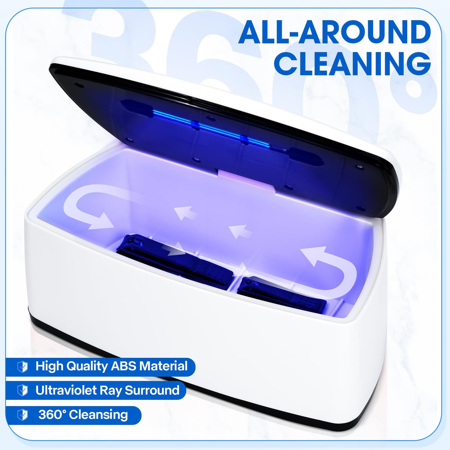 Nail Tools Cleaner, Double Tube Blue Light Cleaning Function, USB Plug-In, 1l Large Capacity For Nail And Beauty Salon Tools, Jewellery, Glasses, Mobile Phone (White2)