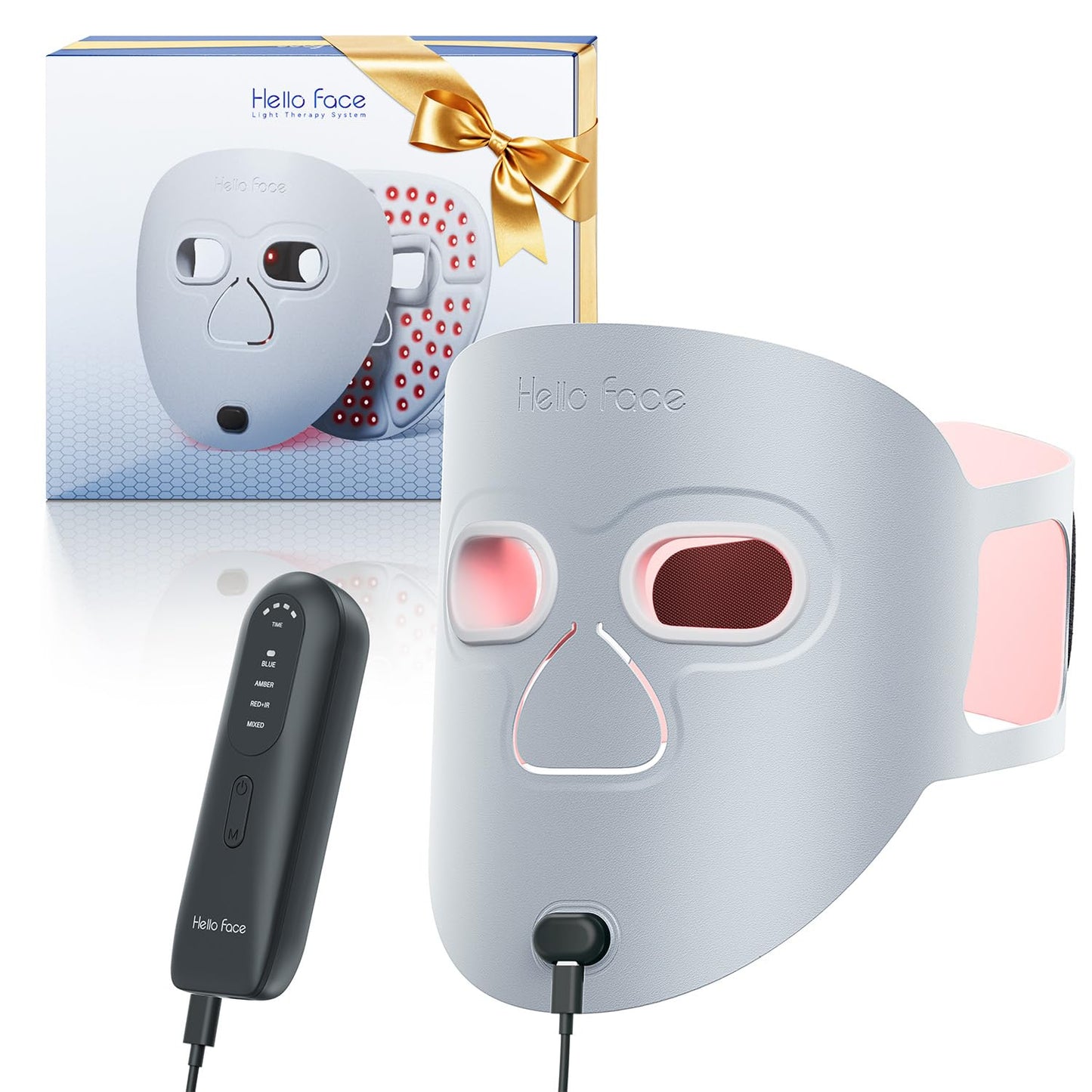 Hello Face Red Light Therapy Mask, 280 LEDs Quad-Chips Infrared Light Led Face Mask Light Therapy for Face Skin Care Improvement, Ultra-Soft Led Mask Light Therapy for 4 Modes with Eye Protection