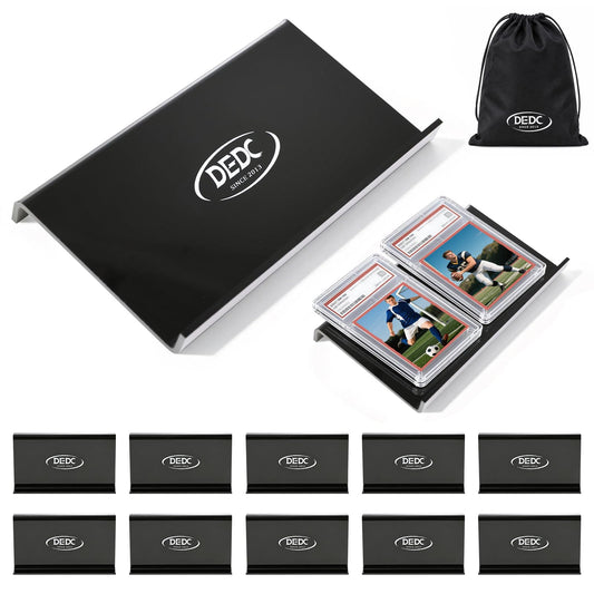 DEDC 10 Pack Modular Acrylic Graded Card Display Risers Black Trading Card Stands for Vendor Showcase and Sorting Tray