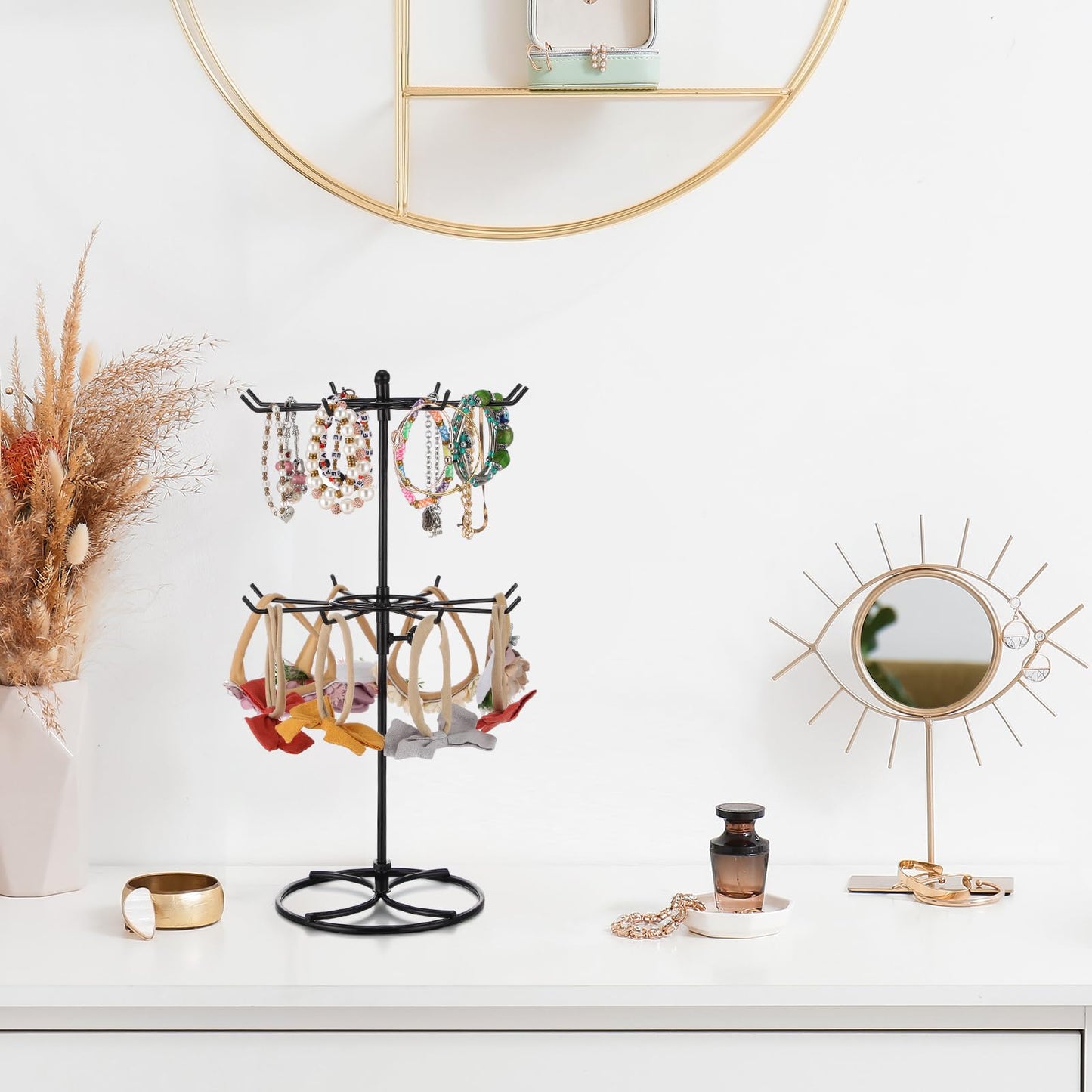 Tandefio 2 Pcs Rotating Display Stands 2 Tier and 3 Tier Metal Retail Rack Spinning Holder for Jewelry Bracelet Earring Keychain Display Vendor Events Supplies