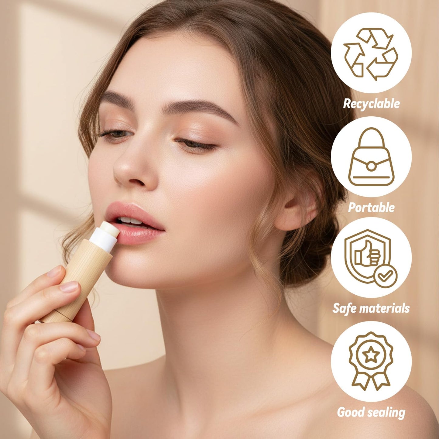 24 Pcs Bamboo Empty Lipstick Tubes, 5g Refillable DIY Lip Balm Tube Containers with Rotable Plastic Inner, Empty Cardboard-Lipstick Tubes for Women Lipstick, Deodorant, Solid Perfume, Makeup