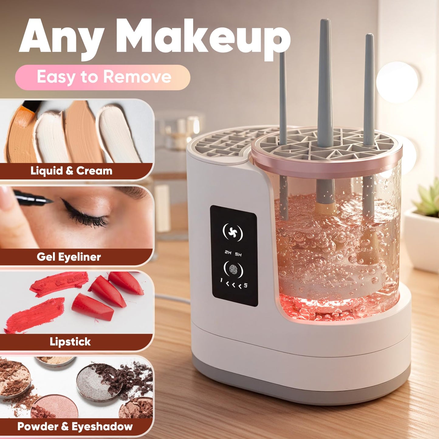 3-in-1 Makeup Brush Cleaner Machine & Dryer,Electric Automatic Brush Washer with Holder,USB-C Touch Control,One-Button Cleaning,Portable Cosmetic Brush Cleaner,Fits Most Sizes