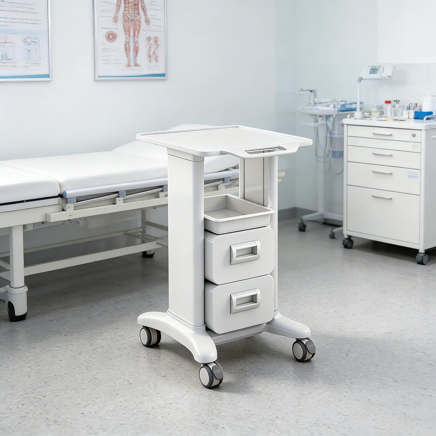 Medical Trolley Cart Mobile with Drawers, Hospital Ultrasound Cart with 4 Silent Swivel Wheels, Portable Medical Trolley Carts, 225 LBS Load, for Beauty, Salon, Clinic and Lab (White, Double Drawer)