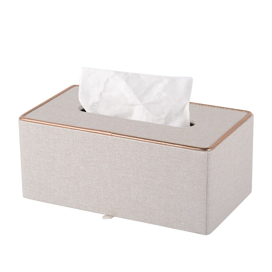 XNONE Tissue Box Cover Rectangle Tissue Box Holder PU Leather Facial Organizer with Magnetic Bottom,Decorative Napkin Caddy for Vanity Dresser Night Stand Table Countertop Home Office Car,Beige