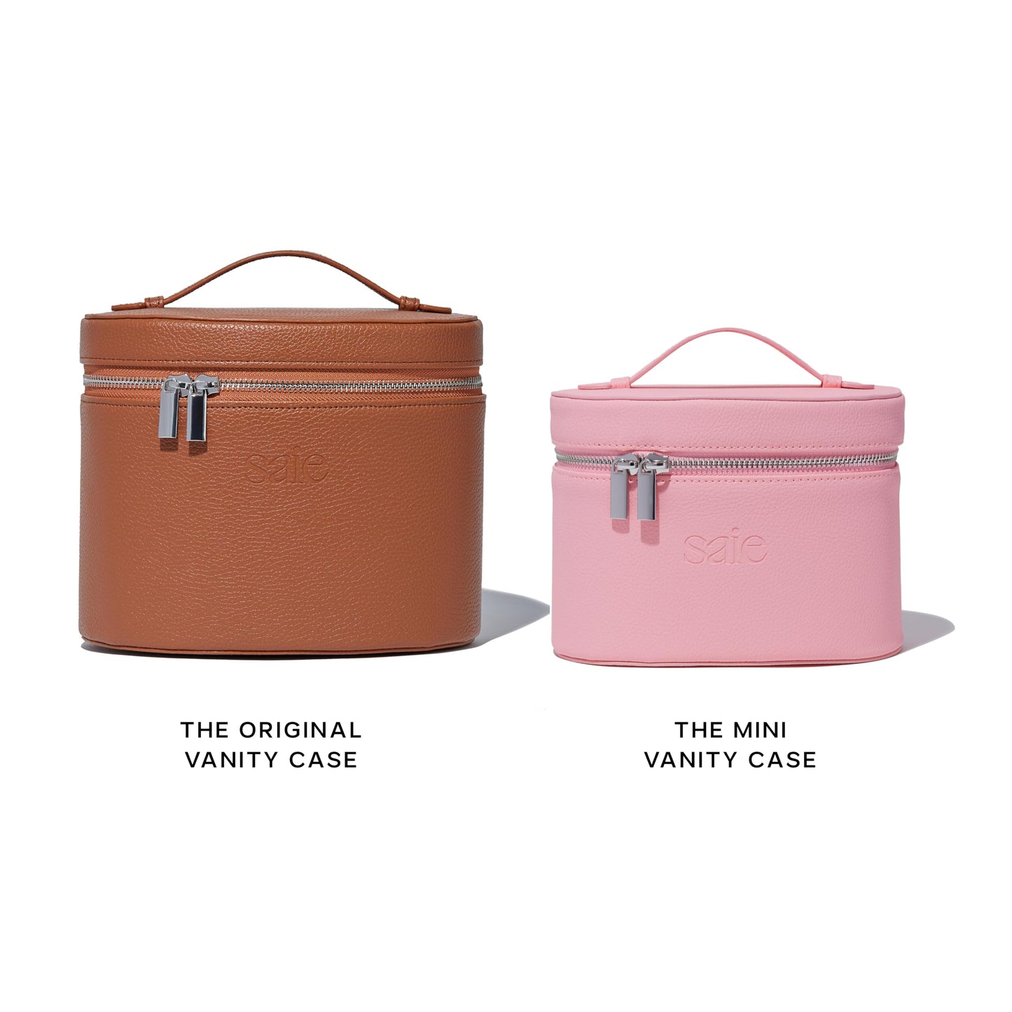 Saie Original Vanity Case - Vegan Leather Makeup Bag + Travel Toiletry Bag With Removable Interior Organizer - Durable + Portable Makeup Pouch with Carrying Handle + Zipper Closure - Caramel Brown