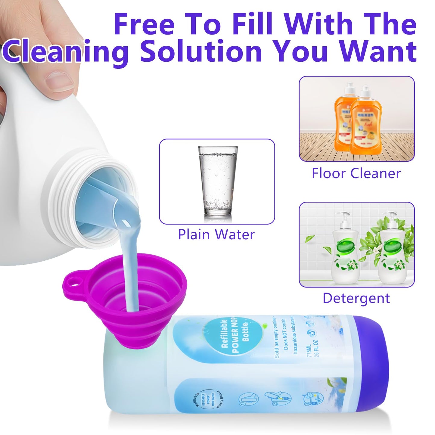 ZQZiQi Refillable Power Mop bottle for Swiffer PowerMop, Empty Leak-Proof HDPE Reusable Bottle for Swiffer PowerMop, 775ML /26 FL OZ Cleaning Solution Container, Use Any Liquid Cleaner