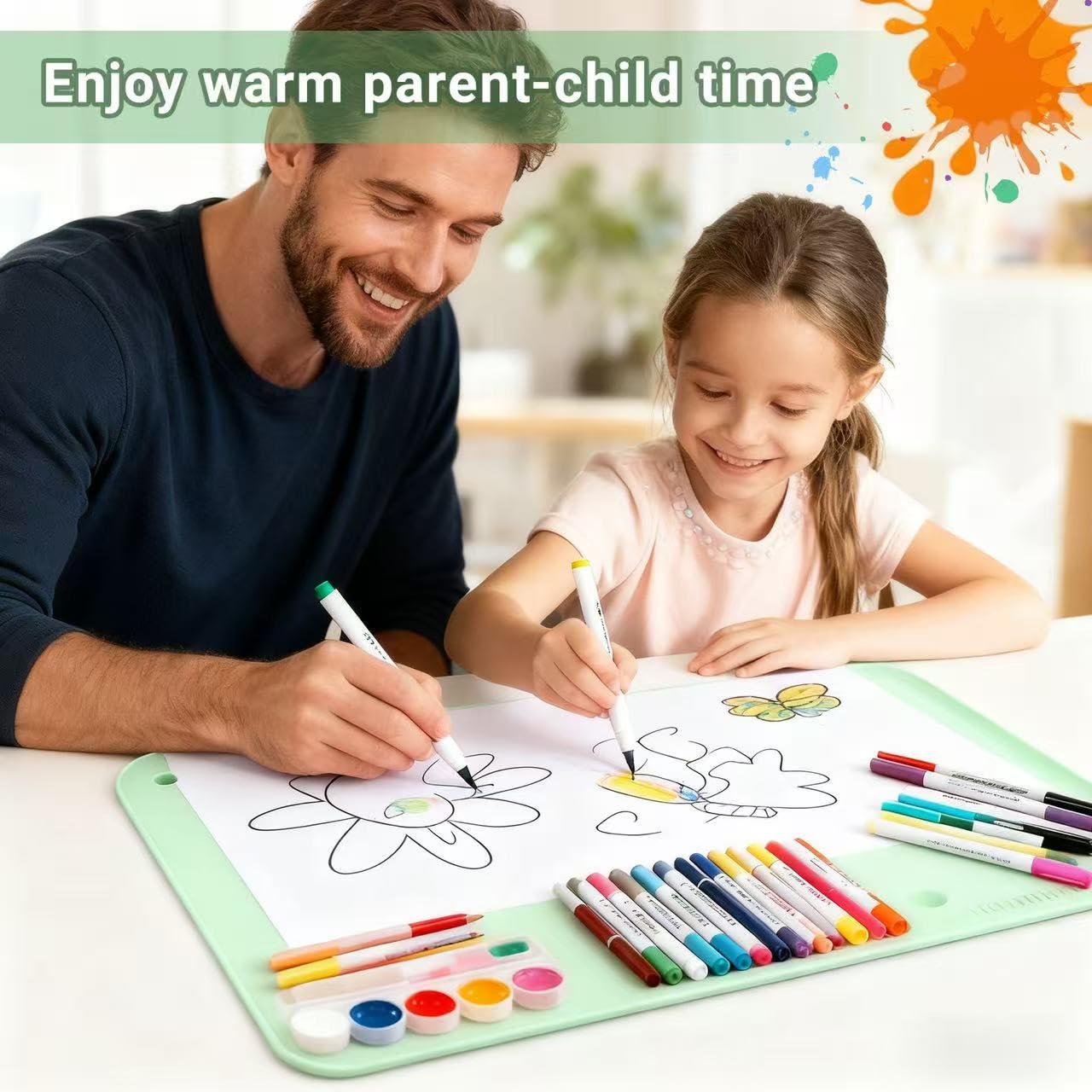 Premium Silicone Art Mat for Crafts, 24" x 16" Non-Slip Art Mat for Painting, Clay, Resin, Slime, Jewelry-Making, and Crafts – Waterproof & Easy to Clean, Raised Edges for Mess-Free Crafting (Green)