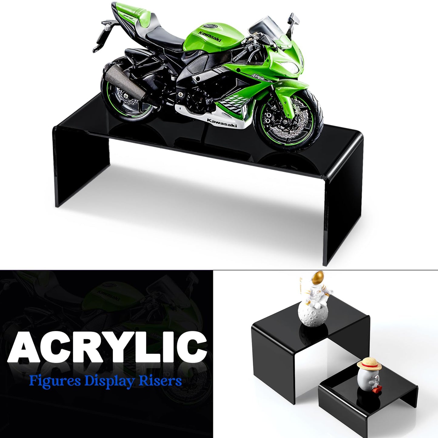 Tuanse 4 Set Acrylic Display Risers Medium and Large Stand Shelf Acrylic Risers for Display Cupcake Riser Showcase Figure Jewelry Collectibles Stands Desktop Shelf for Organize (Black)