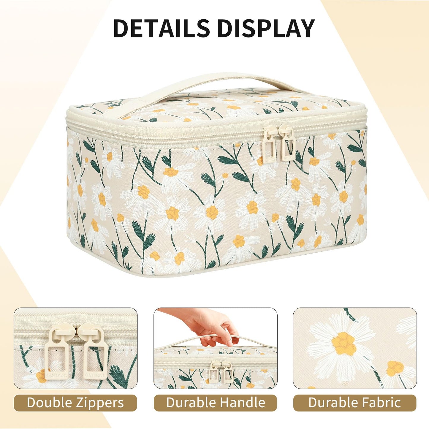 OCHEAL Makeup Bag,Travel Makeup Organizer Bag, Cute Cosmetic Bags for Women Girls Travel Toiletry Bag Traveling With Brush Slot And Divider-Floral