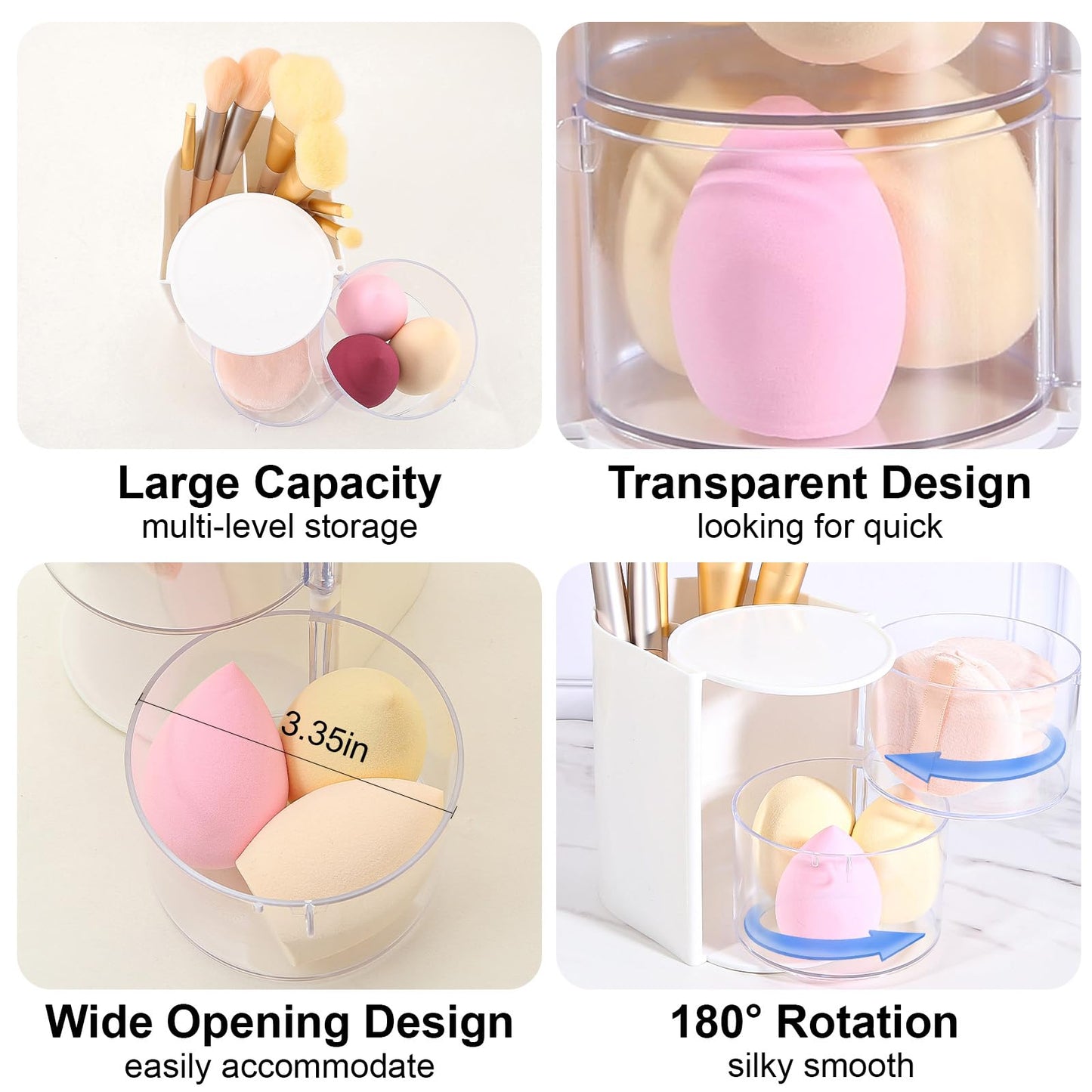DASITON 2-Layer Makeup Brush Holder with Hair Accessories Organizer, Rotatable Desktop Organizer Case for Hair Clip, Makeup Sponge, Jewelry and Hair Accessories, Hair Brush Holder for Vanity (White)