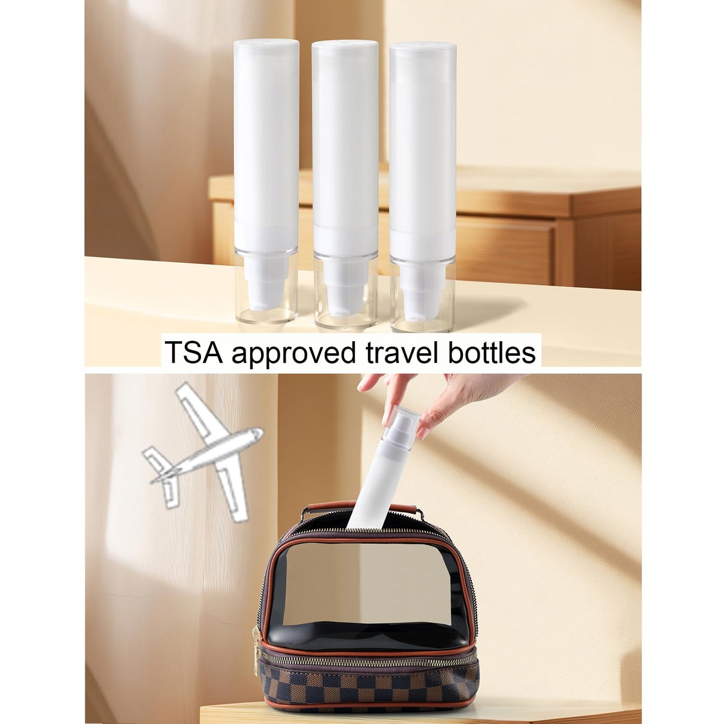XQNCBY 50ml airless Pump Bottles Travel,Travel Toiletry containers,Lotion Dispenser with Pump,Small Pump Bottle (semi-Transparent, PP-50ml)