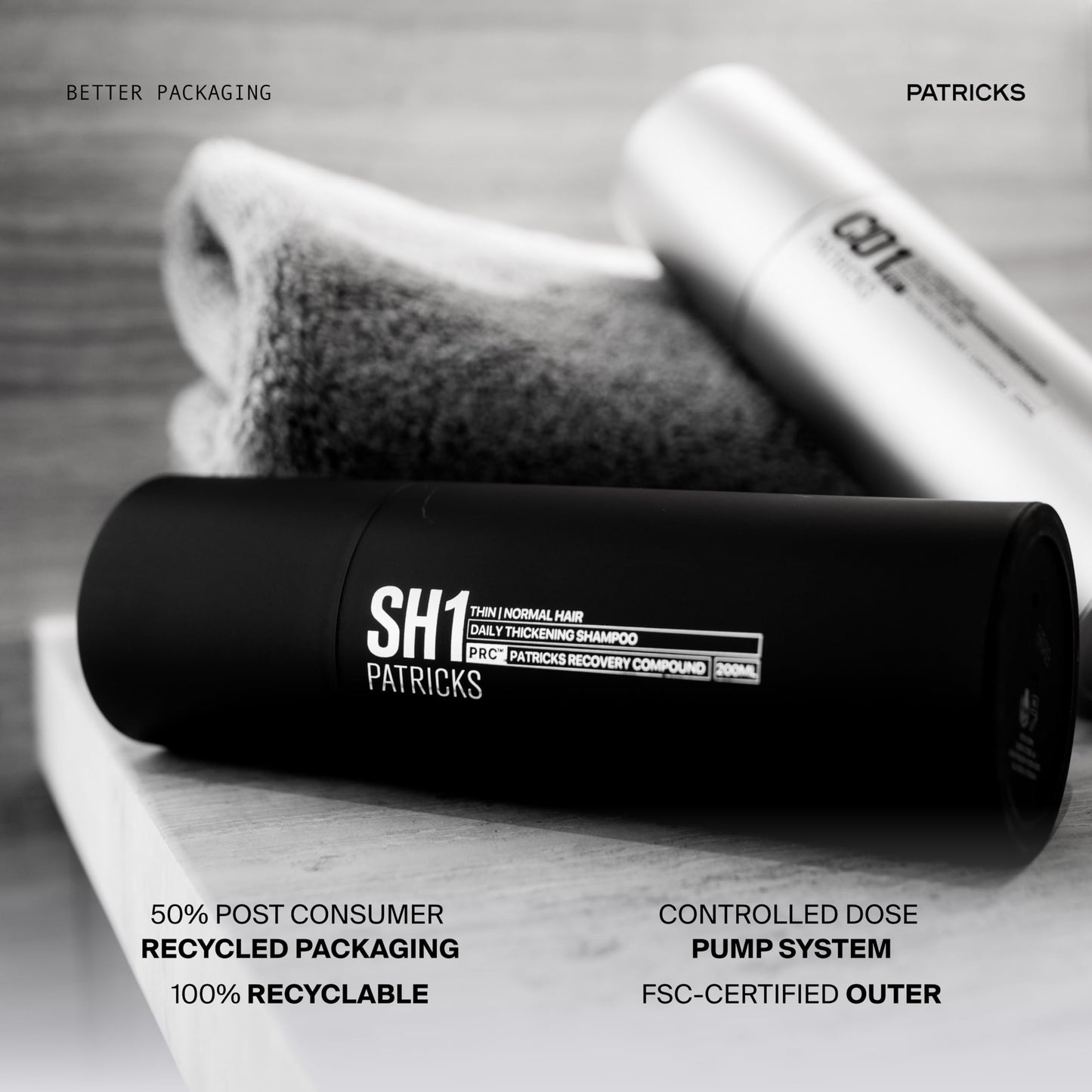 PATRICKS SH1 Daily Thickening Shampoo for Men - Supports Hair Density, Fuller Volume & Scalp Health - With Capixyl™, Caffeine & Saw Palmetto, 6.80 fl oz