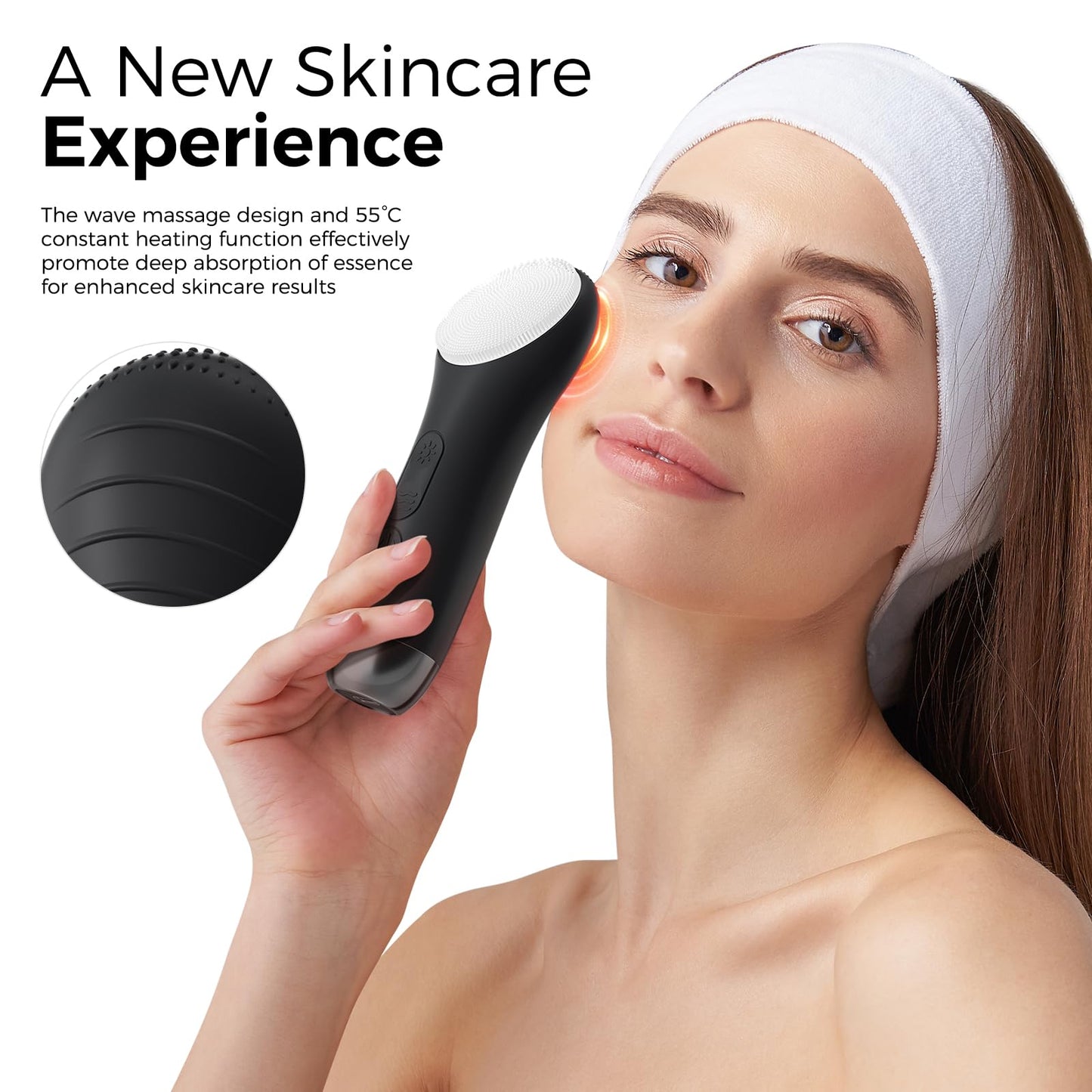 Ccigedy Face Scrubber Brush, Electric Silicone Face Scrubber, Waterproof and Rechargeable Facial Cleansing Brush with 4 LED Gentle Light, Sonic Facial Pore Exfoliator Cleanser Tool (Black)