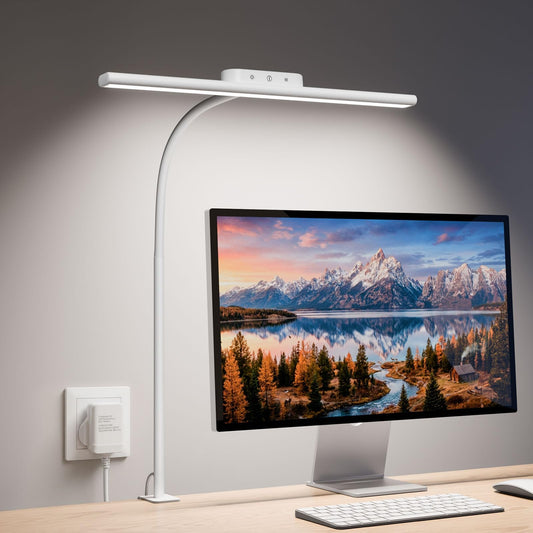 Lepro Led Desk Lamp for Home Office, Metal Architect Lamp with Clamp, 11W 750LM Eye-Caring Task Light, 25 Lighting Modes, Flexible Gooseneck for Monitor, Workbench, Drafting, Crafts, Reading, White