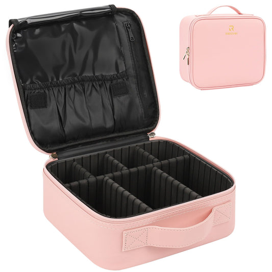 Relavel Travel Makeup Train Case Cosmetic Case Organizer Portable Artist Storage Bag with Adjustable Dividers for Cosmetics Makeup Brushes Toiletry Jewelry Digital Accessories (Pink)