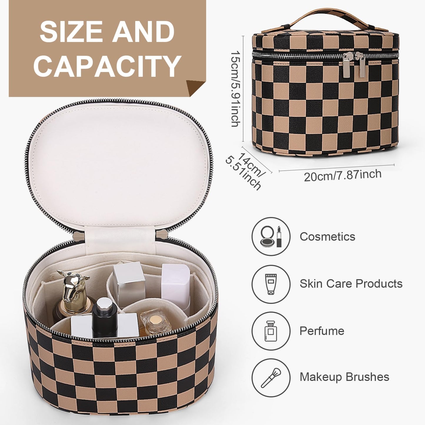 YFGBCX Checkered Makeup Bag Vanity Case with Divider Travel Toiletry Bag Women Cosmetic Bag Makeup Organizer Case