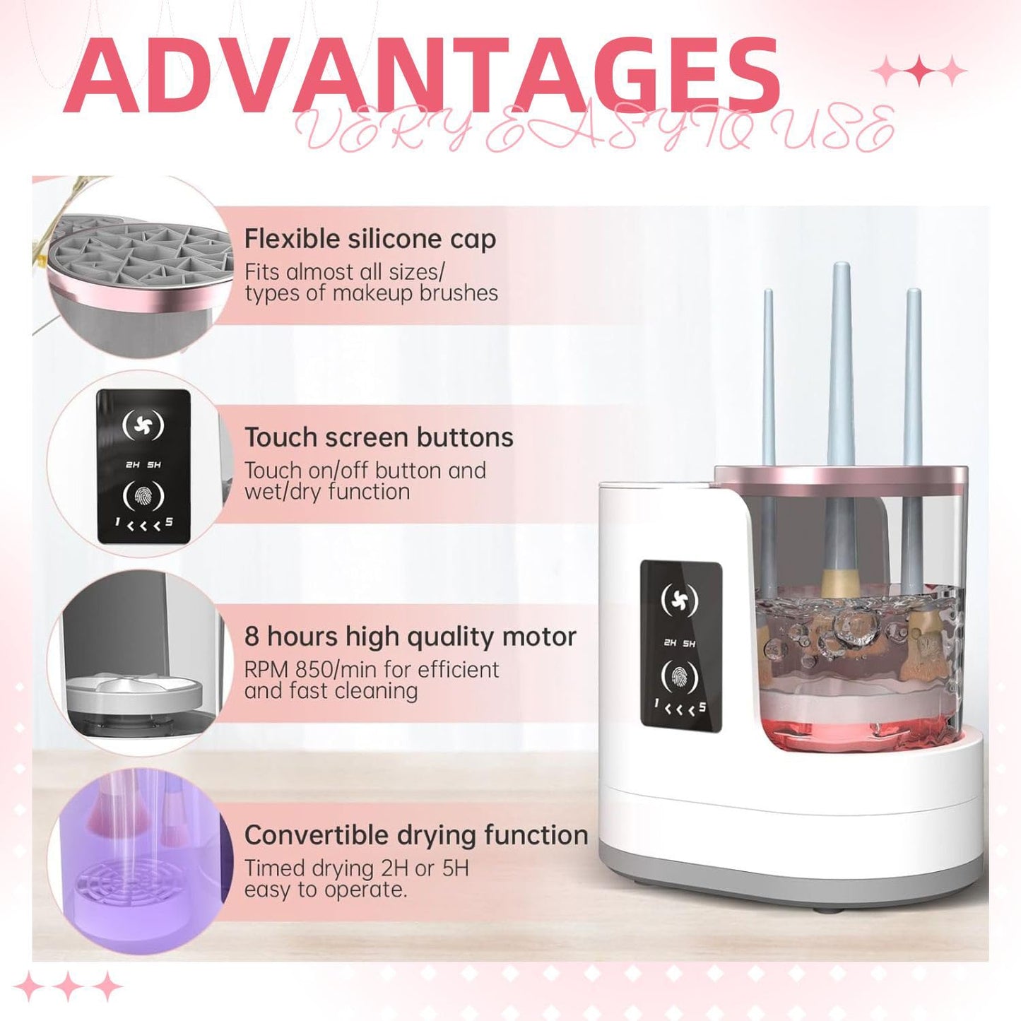 Electric Makeup Brush Cleaner Machine with Automatic Drying, Portable Brush Cleaner for Sensitive Skin, Large Makeup Brushes & Daily Beauty Routine, Professional Makeup Brush Cleaning Tool