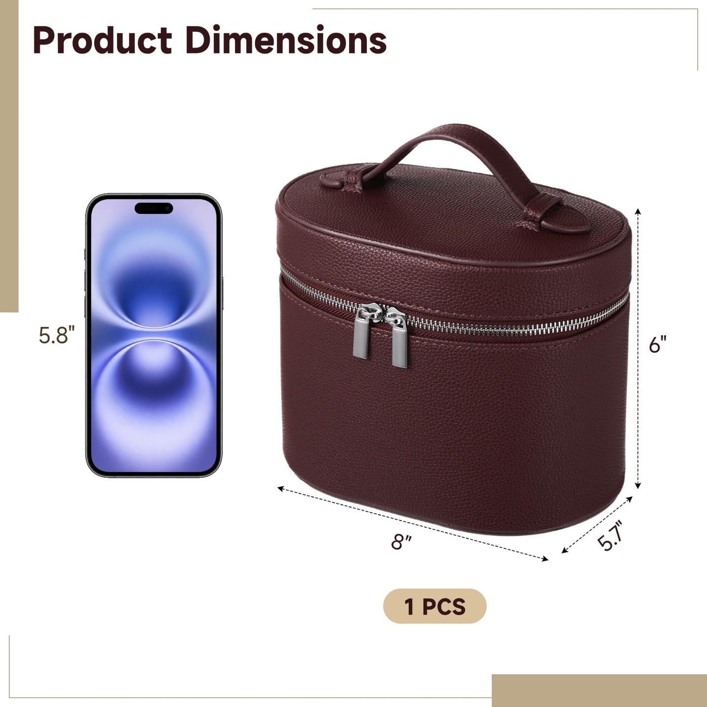 Makeup Vanity Bag for Women - Large Capacity Cosmetic Organizer with Removable Liner, Waterproof PU Leather Skincare Bag, Portable Chic Cosmetic Make Up Case for Skincare, Accessories, Burgundy