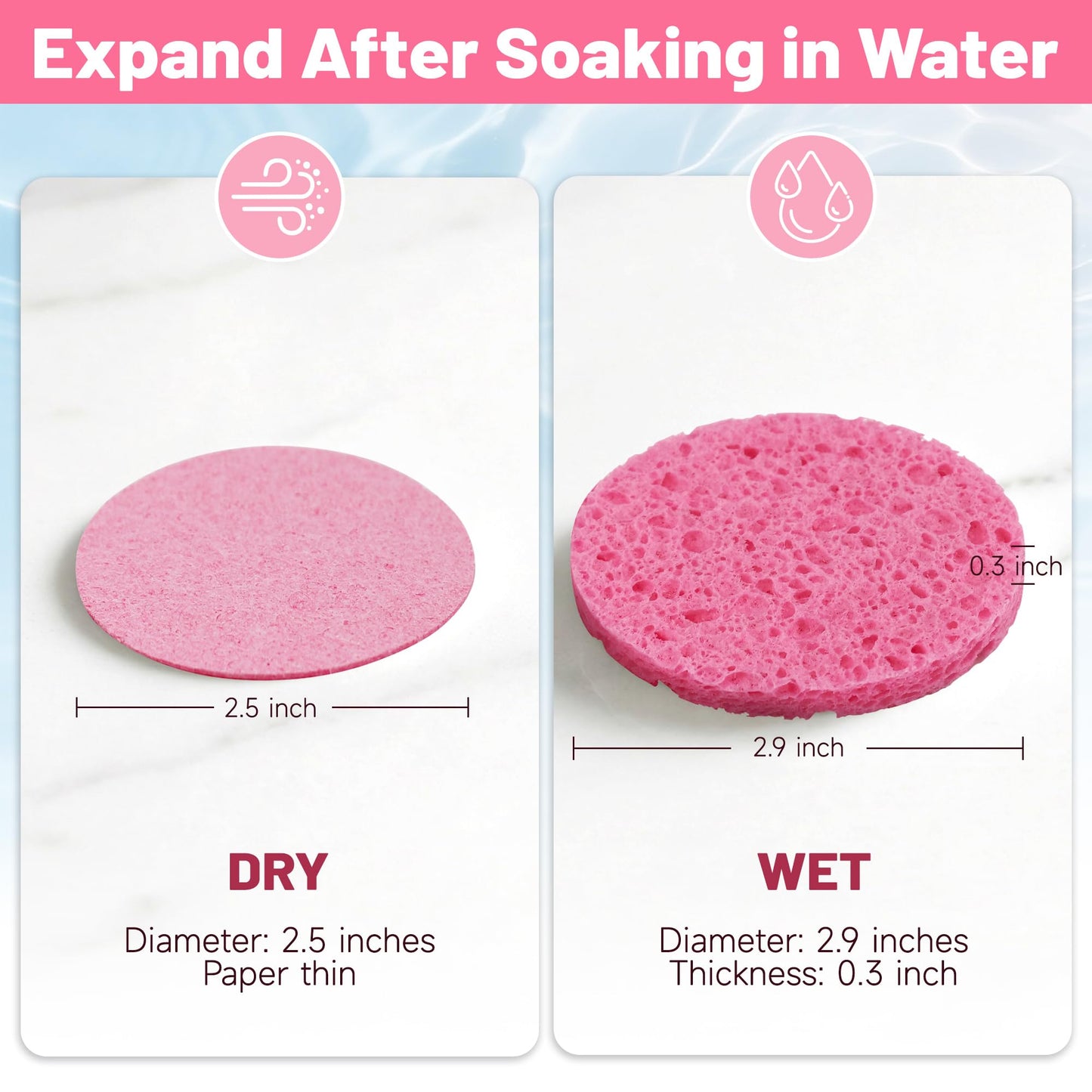 320-Count Compressed Facial Sponges|Kickleen 100% Natural Cellulose Cosmetic Spa Sponges for Daily Facial Cleansing|Makeup And Mask Removal|Exfoliating|Skin Massage|Pore Exfoliation (Pink)