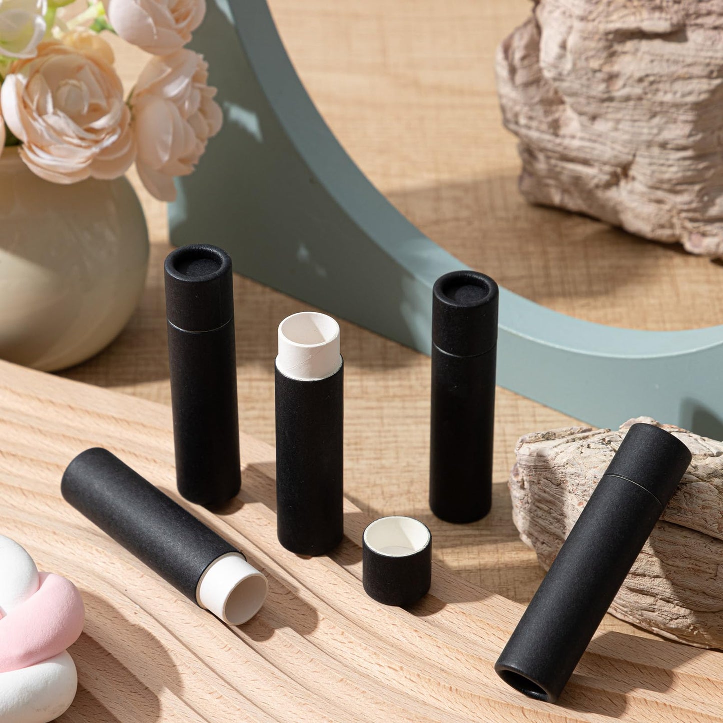 Fuyoooo 25 Pcs 5g Paperboard Lip Balm Tubes Empty Cardboard Lipstick Tubes Deodorant Sticks Empty Refillable Gloss Perfume Container for DIY for Lipstick Deodorant Solid Perfume (Black)