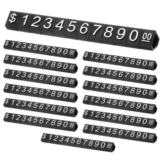 uxcell 14 Set Price Display Cube, Adjustable Price Tag Stand Removable Mini Tag Number Letter Price Dollar Block Kit for Jewelry Retail Shop Price Signs (Black/White, 3.1" Length)
