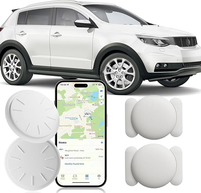 Tracker Device for Vehicles,No Monthly Fee GPS Car Tracker,Anti-Lost Car Locator Works with Find My(iOS Only),Mini Hidden Car Tracker with Magnetic Case (White,2PCS)