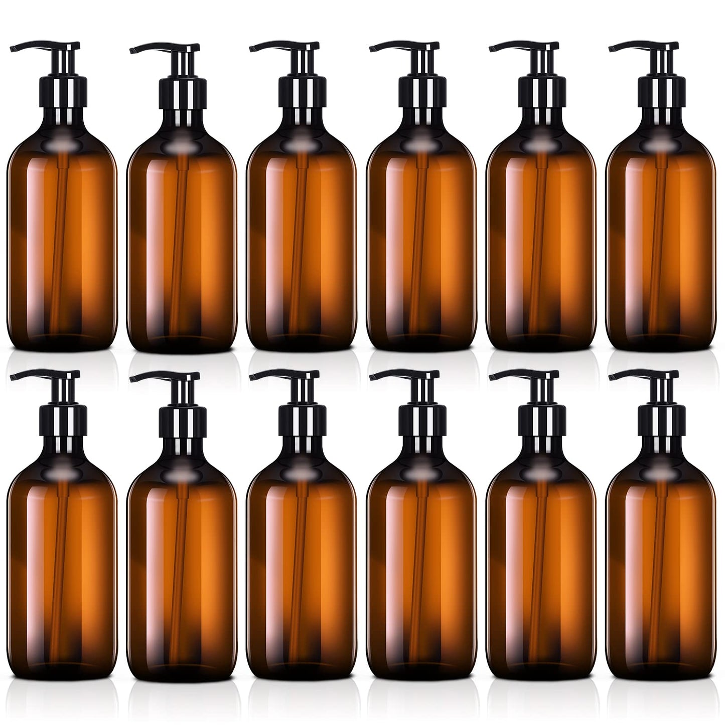 Tessco for you 12 Pack Amber Soap Dispenser Empty Plastic Pump Bottles Dispenser Refillable Shampoo Container for Hand Sanitizer Soap Lotion Body Wash Conditioner Bathroom Kitchen Travel(12 oz)