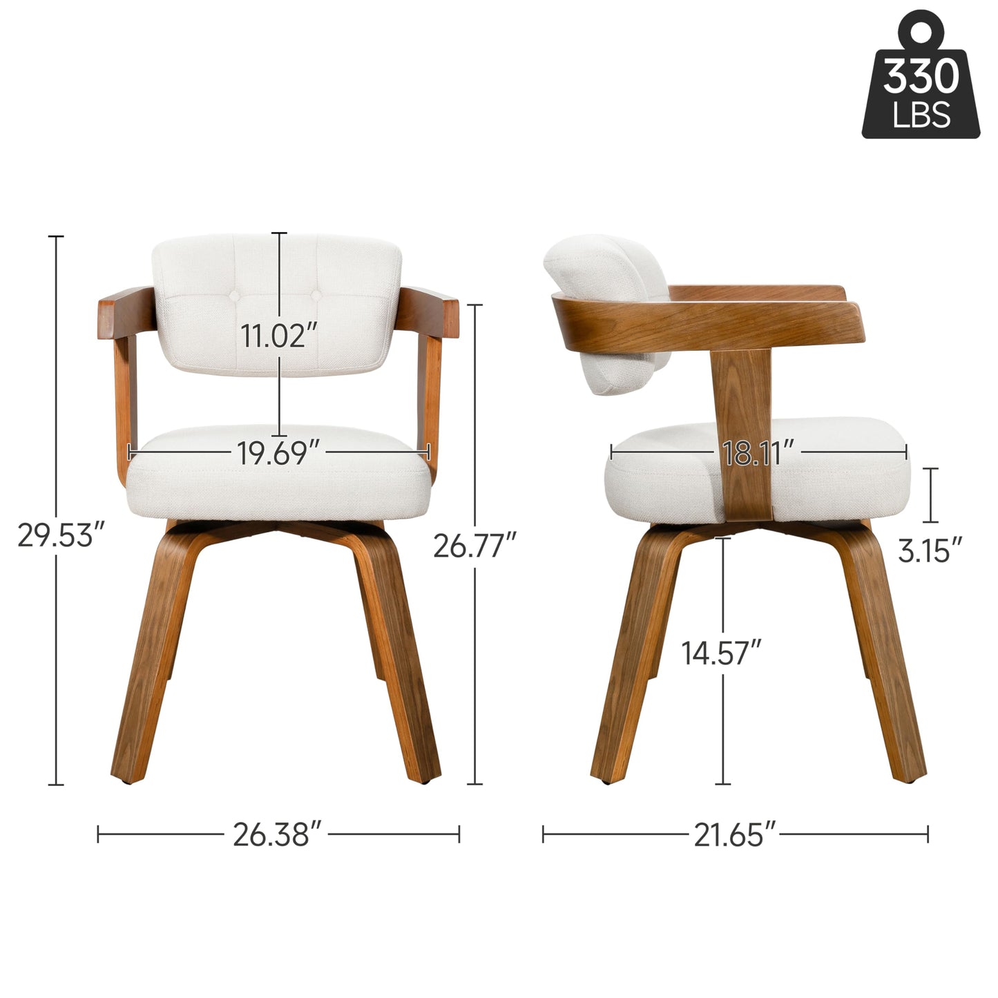 Art Leon Office Chair No Wheels - Mid Century Modern Desk Chair, Fabric Upholstered Accent Arm Chair with Wood Legs for Small Spaces Home Office Living Room Bedroom Study, Off White/Walnut
