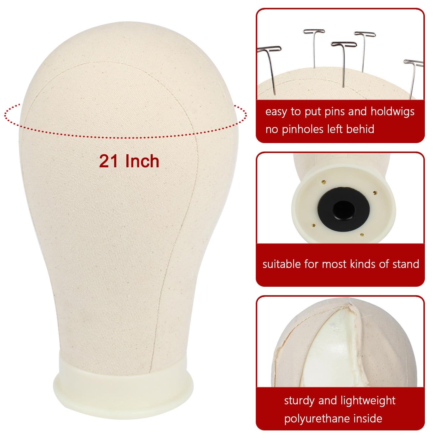 XTREND 21"-24'' Poly Canvas Block Head for Making Head Weft/Wig/Hair Extension Making Display Styling Mannequin Head with Stand Set Manikin Canvas Head Hair Accessories
